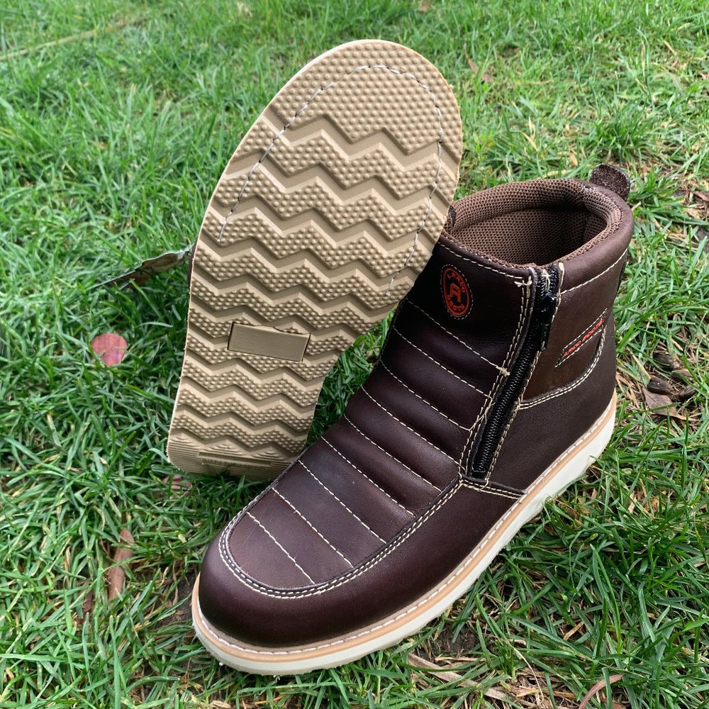 MEN'S WORK BOOTS GENUINE LEATHER ZIP-UP BROWN BOTA DE CIERRE DE PIEL CAFÉ 339